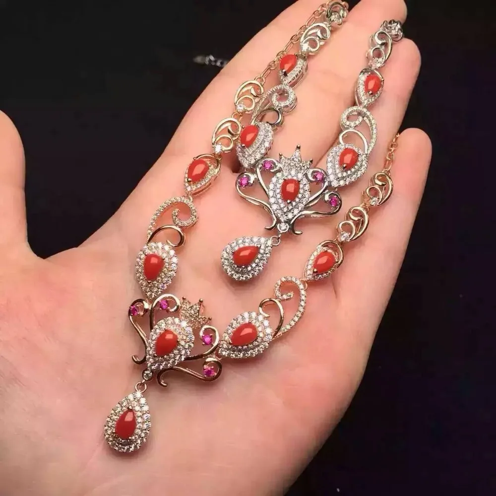 Отличающаяся хорошей устойчивостью натуральный 3*5 мм украшения коралловые Подвески s925 короны из стерлингового серебра ювелирные украшения для женщин, натуральный рубин