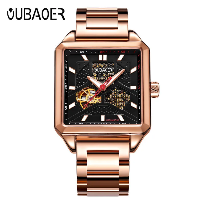 

OUBAOER Automatic Watch Men Luxury Rose Golden Skeleton Mechanical Top Brand Mens Watches Fashion Bussiness Clock Relojes Hombre