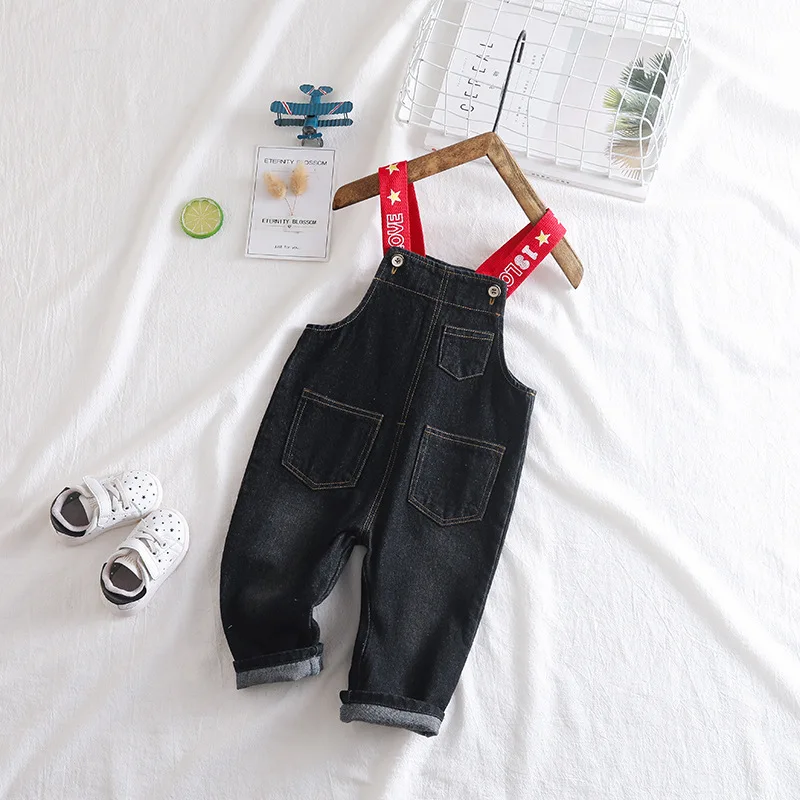 Комбинезон для девочек; Модный корейский Повседневный джинсовый комбинезон с надписью для мальчиков; джинсы на подтяжках для маленьких мальчиков
