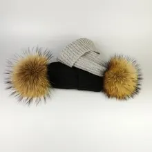 Шапка с помпонами из меха норки и лисы, зимняя женская шапка, шапка для девочек, вязаная шапка, фирменная новинка, женский головной убор из плотной ткани