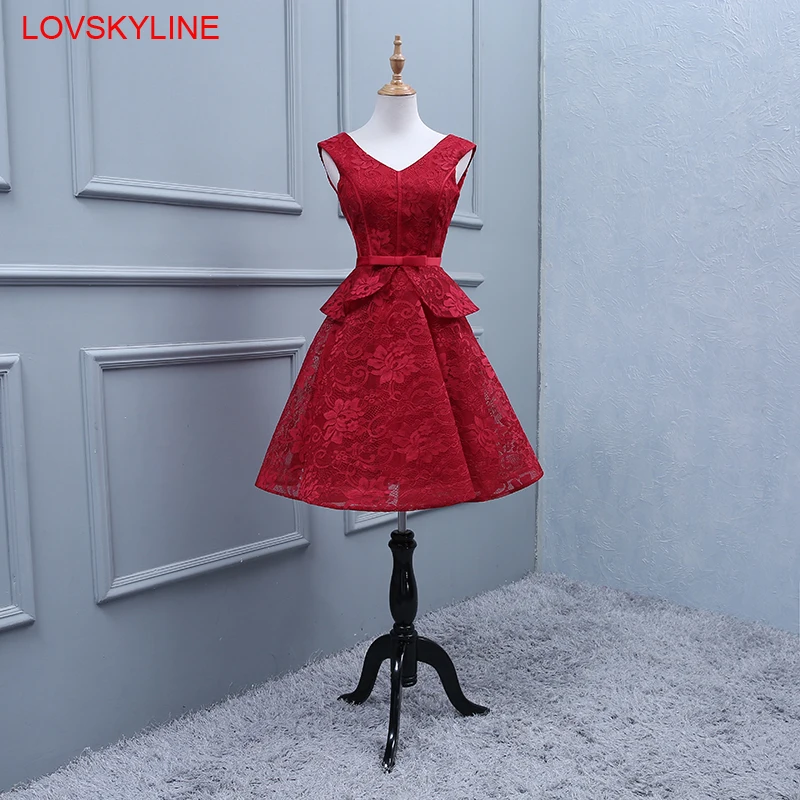 

Lace Bridesmaid Dresses Short 2018 New Red Embroidery Wedding Party Formal Junior Women Ladies Dress