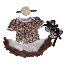 Комплект из 3 предметов для новорожденных девочек Леопардовый боди пачка обруч и туфли для младенцев летняя одежда для маленьких девочек комплект одежды для маленьких девочек