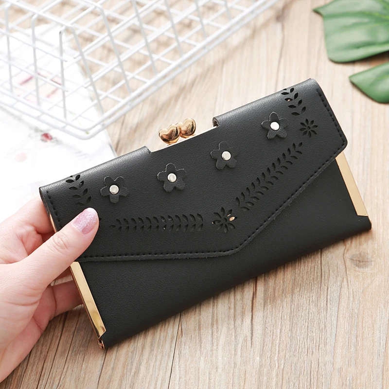 

Women Wallet PU Leather Purse Portfel Ladies Wallet Clutch Porte Feuille Femme Hollow Out Korean Style 2019 Card Holder
