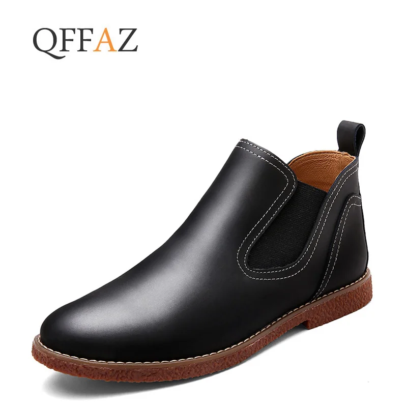 

QFFAZ Top Quality British Men Boots Spring Autumn Shoes Fashion Slip On Boots Breathable Genuine Leather Male Botas Hombre