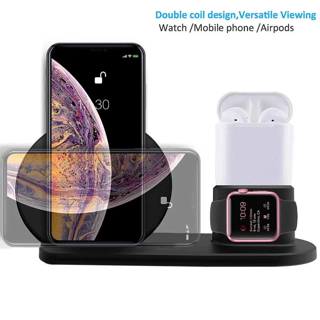 

2 in 1 Qi Wireless Charger For iPhone X XS Max XR 8 Plus 10W Fast Charging Holder For Apple Watch 4 3 2 For Samsung S9 s10 z70
