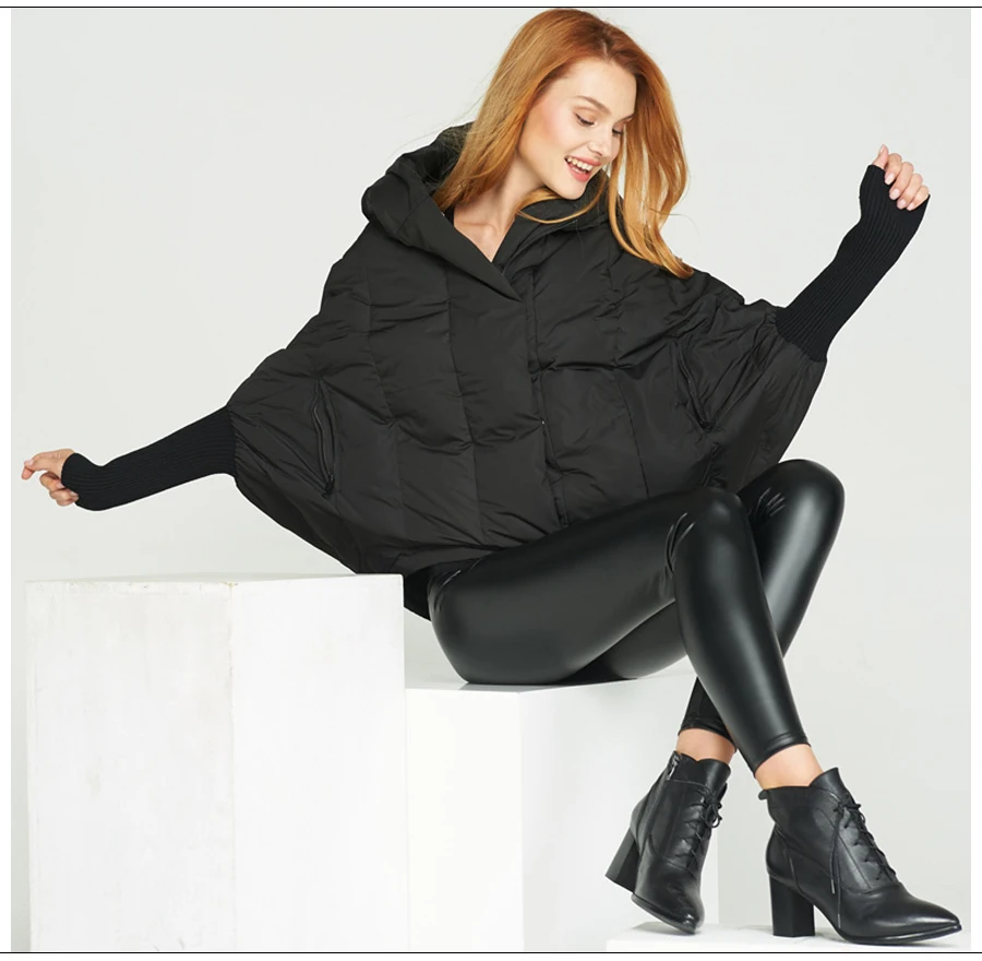 UGREVZ новое зимнее модное свободное Короткое женское пальто с рукавом «летучая мышь», плащ с капюшоном, женские парки, одноцветное пальто