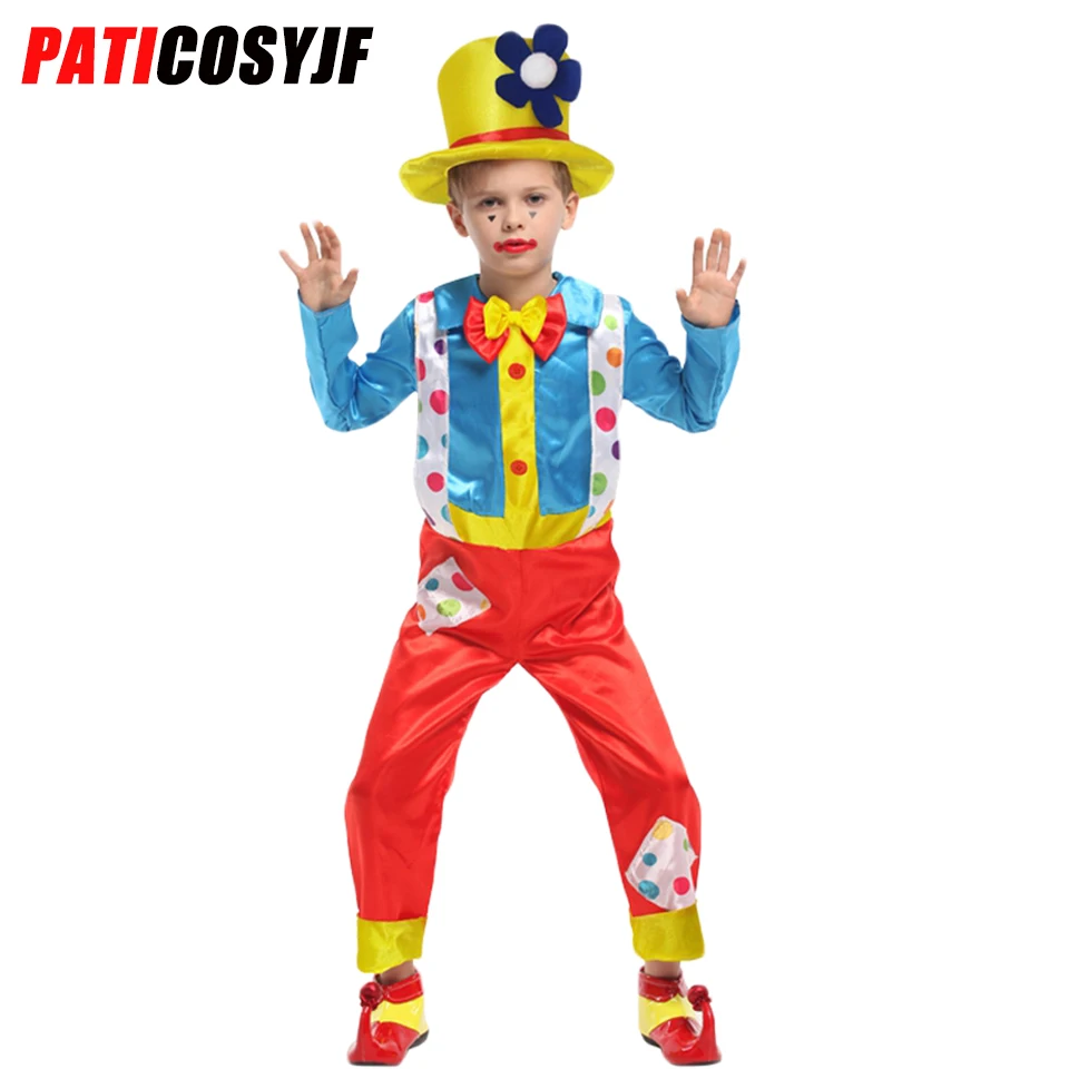 

Deluxe carnival kids Clown Costume Mardi Gras circus jester boys costume cosplay joker costume funny clown costume for children