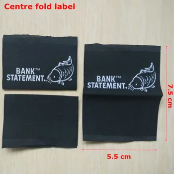 

Custom company name centre fold black damask woven label for clothing 75 mm * 55 mm
