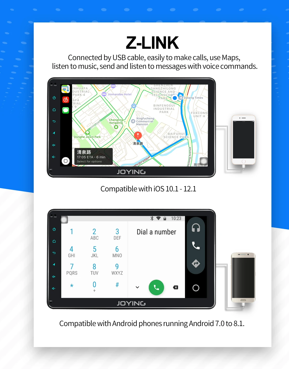 Excellent 10.1"IPS Android 8.1 Head Unit Universal Car Radio Stereo Single Din Tape Recorder Built-in DSP Carplay Zlink Multimedia Player 3