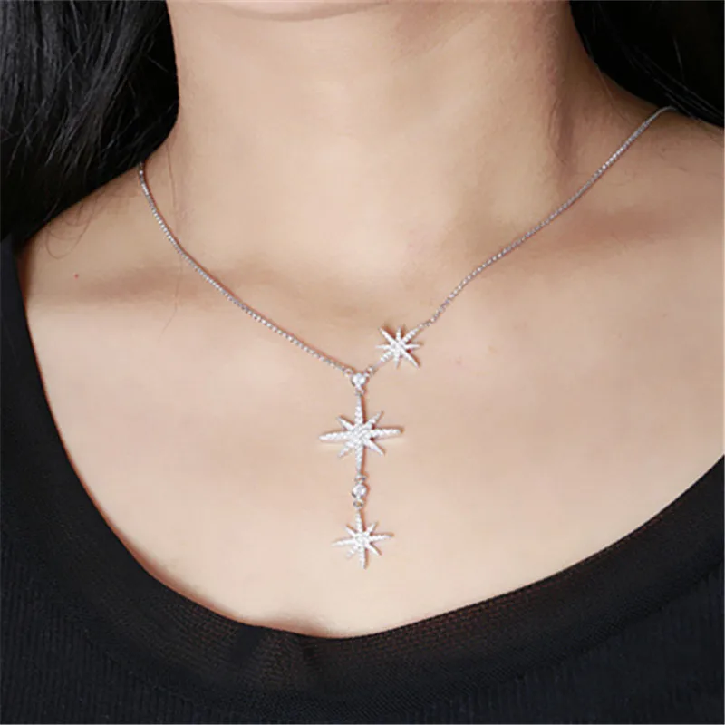 

Women's necklace cubin zirconia shinning Eight Pointed Star black white choker punk fashion elegant party accessories necklace