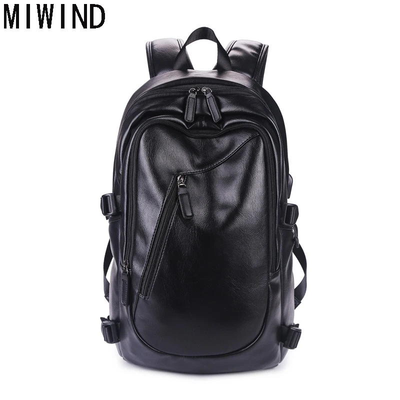 MIWIND Brand waterproof 15 inch laptop backpack men leather Daypacks