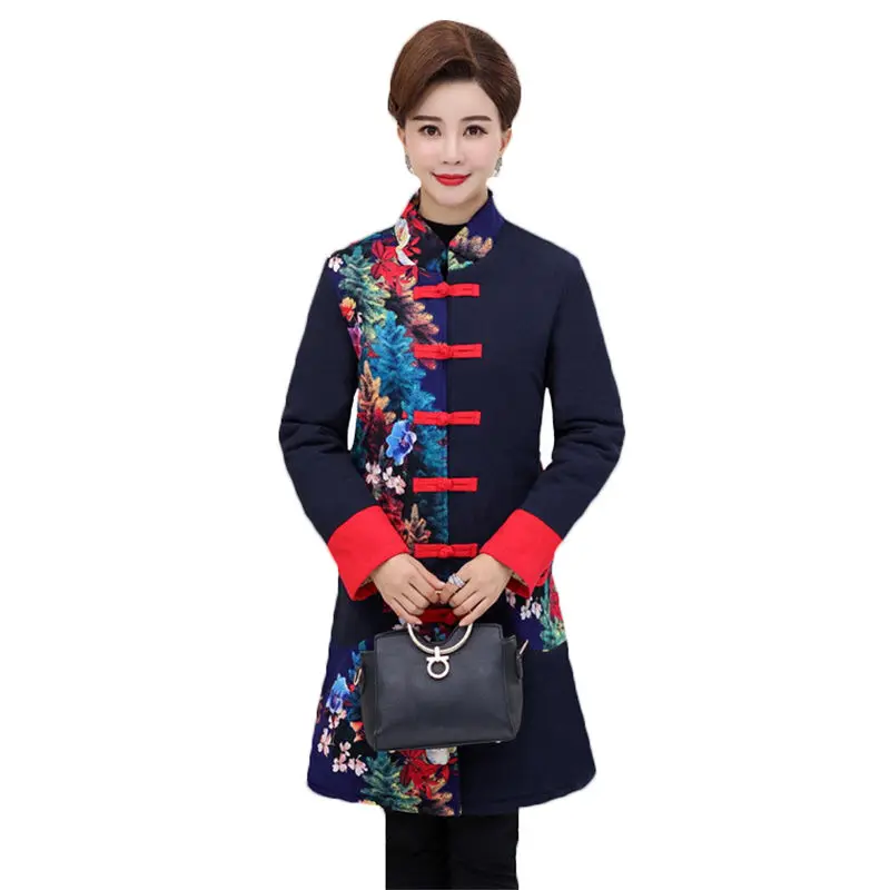 

2019 Vintage Plus Size 8XL Middle-aged Women's Clothing Autumn Winter Cotton Coat Women Embroidered floral Parka Jackets x985