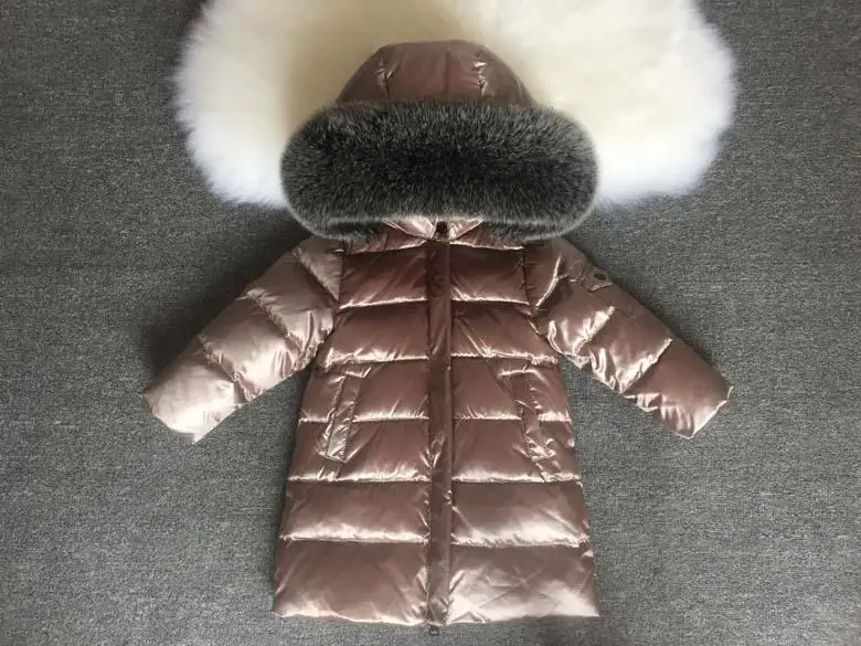 Куртка на утином пуху с меховым капюшоном для мальчиков и девочек теплый детский зимний костюм длинная детская парка, пальто зимний костюм зимняя одежда для девочек - Цвет: 7