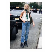 Fashion Women Casual Jeans High Waist Straight Jeans Female Ankle Length Washed Raw Jeans distressing ankle jeans