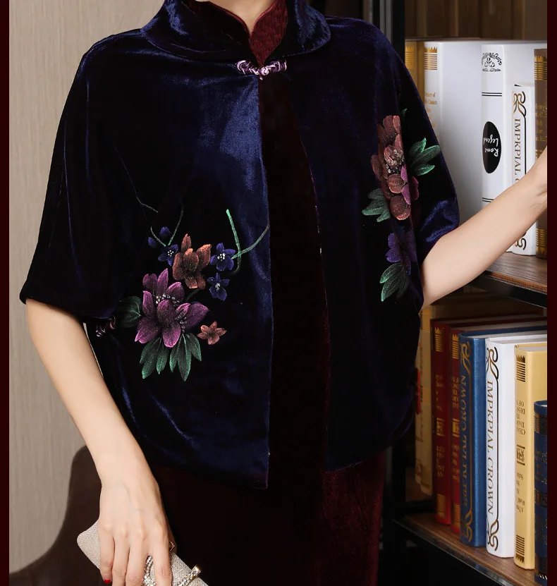 Красная китайская Новинка, женская верхняя одежда с цветочным принтом, свободная куртка на одной пуговице, велюровые Бархатные Топы на пуговицах ручной работы, L-4XL