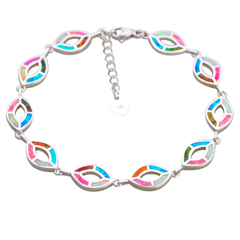 

Christmas Gifts for Friends Color Fire Opal Charm Bracelets Silver Stamped Wedding Fashion Jewelry for Women OB068A