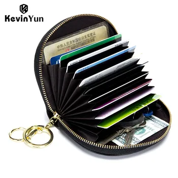 

KEVIN YUN fashion women card holder genuine leather star rivet decoration small zipper credit card holder purse lady