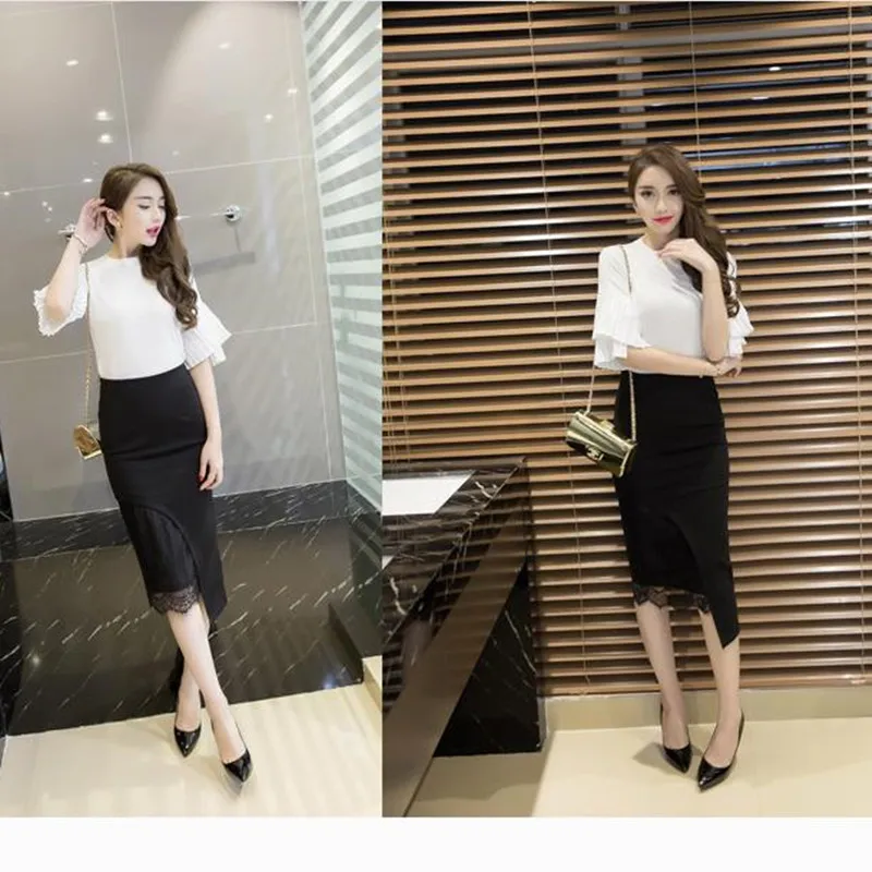 2019 New Sexy bag Hip Curved Skirt lace Professional Skirt Female Stitching High Waist Stretch Skirt S-5XL (16)