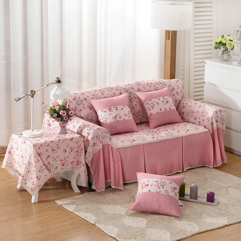 Pink Sectional Sofa Promotion-Shop For Promotional Pink Sectional Light pink flowers sofa cover single double three four seat sofa cover Korean style shaped slipcovers for home decor anti-static - Pink Sectional Sofa Promotion-Shop For Promotional Pink Sectional