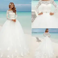Элегантный кружево Тюль бальное платье Свадебные платья 2019 vestido de noiva с длинным рукавом свадебные платья индивидуального пошива сделано Sheer
