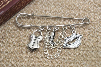 

12pcs Rocky Horror Show inspired Frank N Furter themed charm with chain kilt pin brooch (50mm)