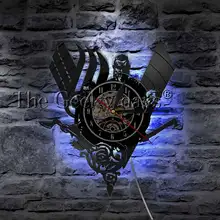 1 pieza antiguo nórdico vikingo Vintage diseño iluminado Reloj de pared armas guerrero vikingo hacha de batalla decoración de pared del hogar arte lámpara LED