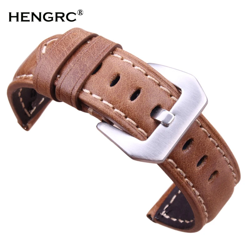 Goede Horlogebanden Retro Echt Leer Bruin Mannen 20mm 22mm 24mm Zachte Horloge Band Riem Metalen Pin Gesp Accessoires relojes Hombre