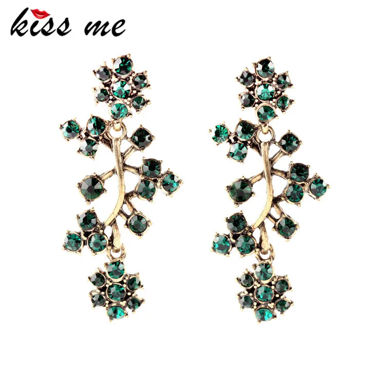 

Tide All Match Clearly Sparkly BEarrings Crystal Branches Green Earrings Factory Wholesale
