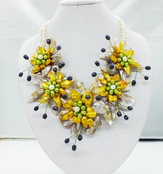 

WU-331# classic Fashion 100% of the natural pearls African Wedding Flower necklace