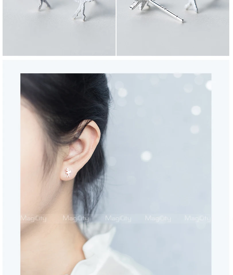 Exquisite 100% 925 Sterling Silver Fashion Cute Tiny Ballet Dancer Stud Earrings For Women School Girls Daughter's Kids Gift (6)