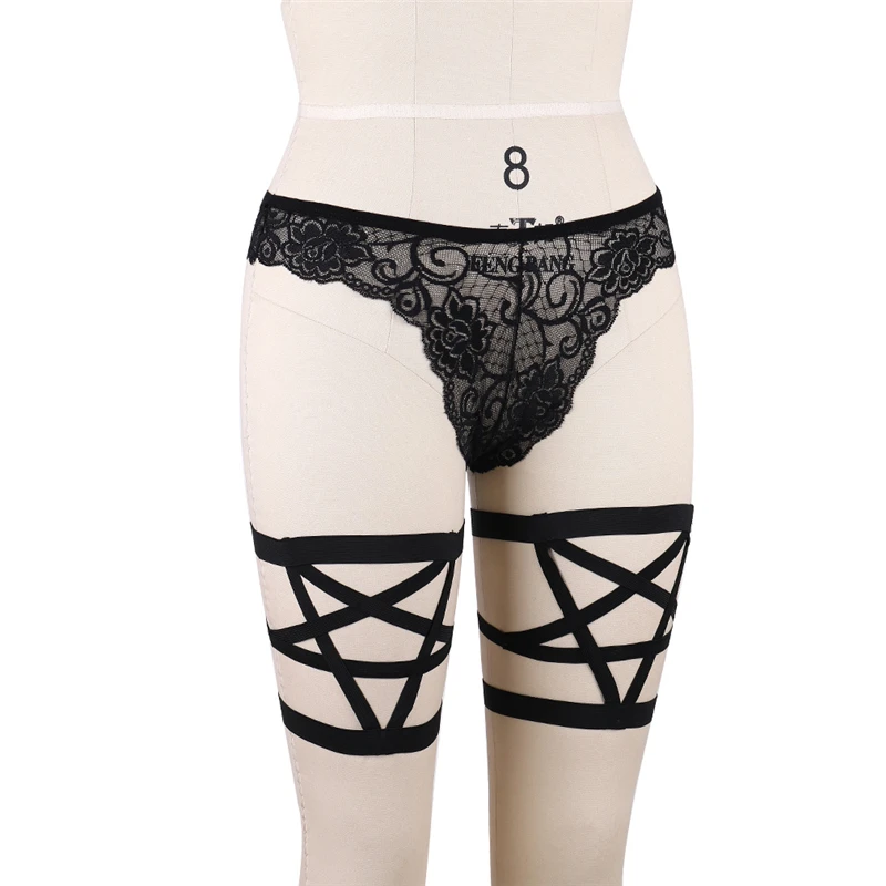Body Harness Halloween Black Sexy Garter Belt Bondage Harness Elastic Harness Cage Bra Pentagram Leg Garter Belt