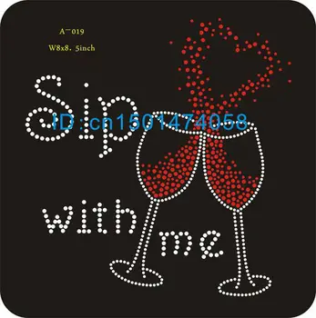 

Good quality A-019 wine glass hot fix motif,free shipping,heat transfer rhinestone motif, iron on strass motif