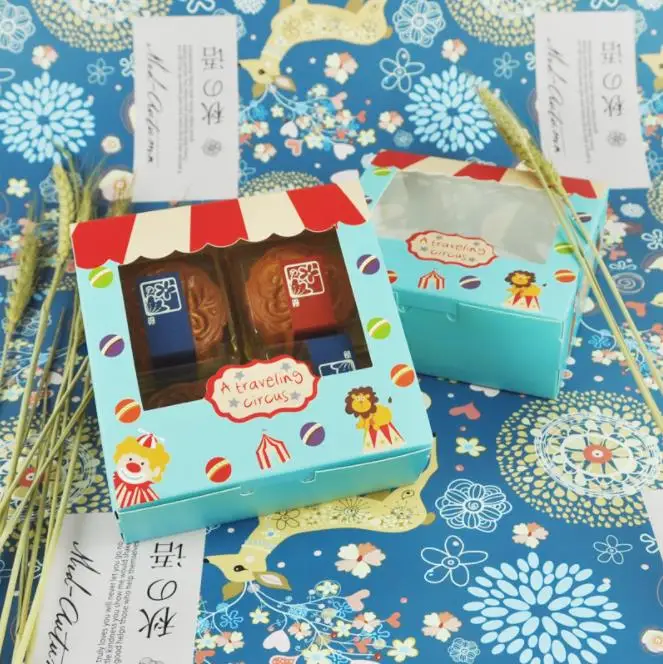 

20pcs quare Autumn festival Cartoon animals 4 pieces of mooncake packaging box Egg-Yolk Puff cookie box pastry cake baking box