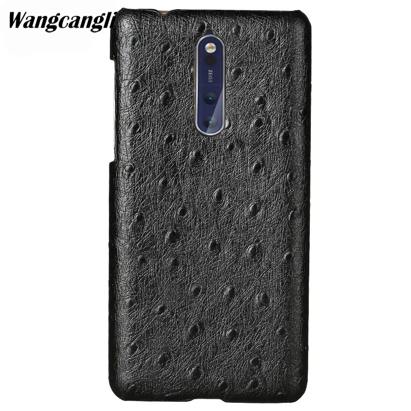 

Wangcangli Custom made Genuine leather phone case for Nokia X6 Ostrich Texture Half-pack phone case phone protection case