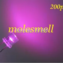 200 шт 5 мм плоский верх розовый светодиод 5 мм прозрачный розовый светодиод 5 мм плоская головка розовый светодиод 5 мм Большой/Широкий Угол розовый светодиод ультра яркая светодиодная лампа