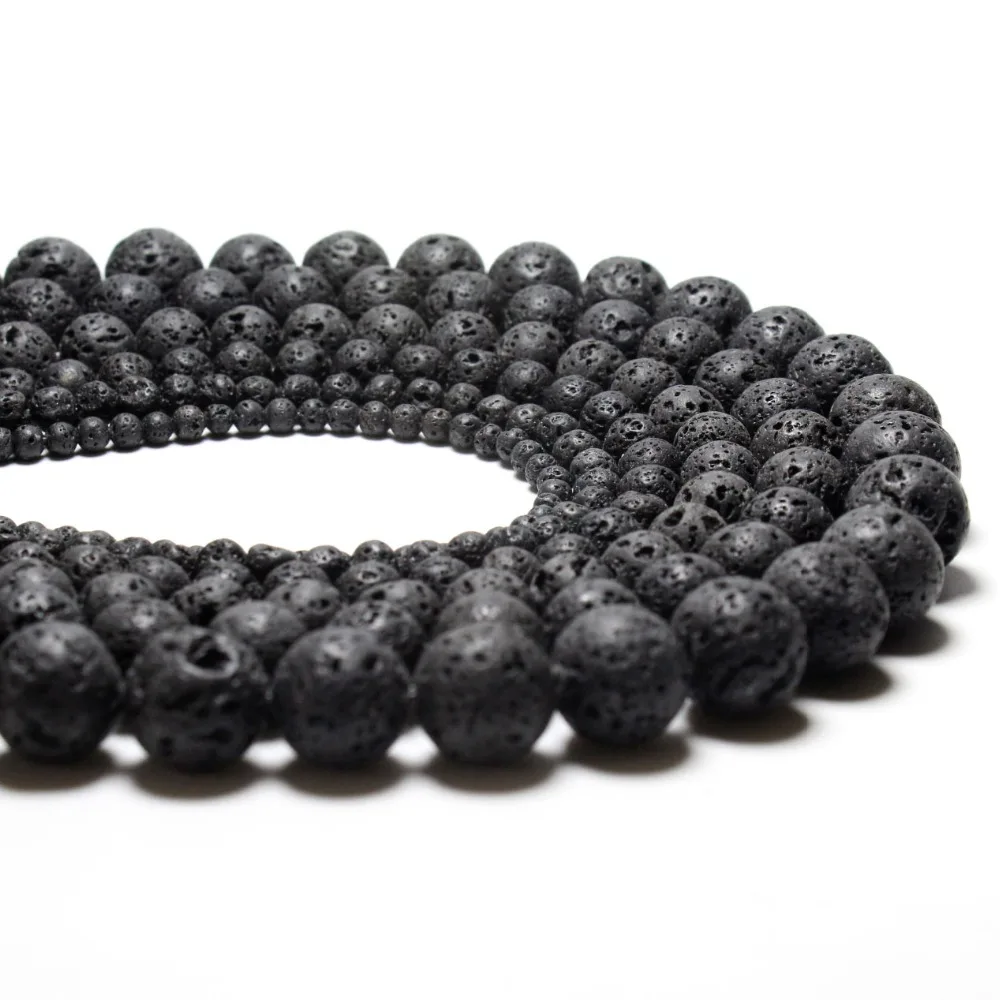 Natural Black Volcanic Lava Stone Round Shape Natural Stone Beads Wholesale DIY Jewelry Bracelet Making 4 6 8 10 12 14 mm  Beads