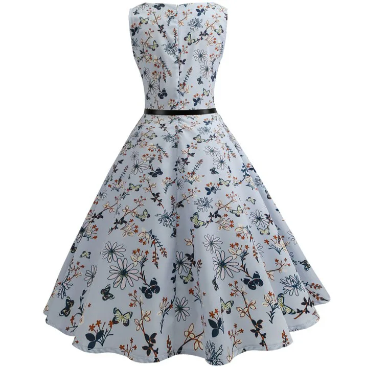 Summer Womens Dresses 2021 Casual Floral Retro Vintage 50s 60s Robe Rockabilly Swing Pinup Vestidos Valentines Day Party Dress