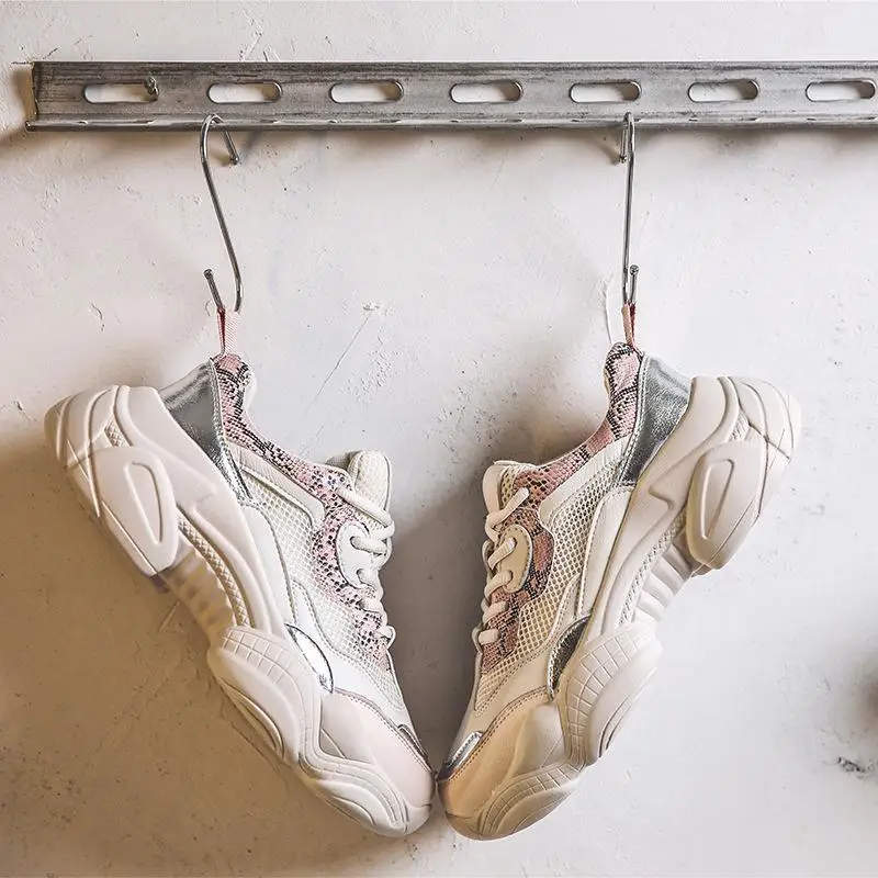 

2019 autumn new fashion simple snakeskin decorative casual shoes comfortable mesh breathable flat shoes