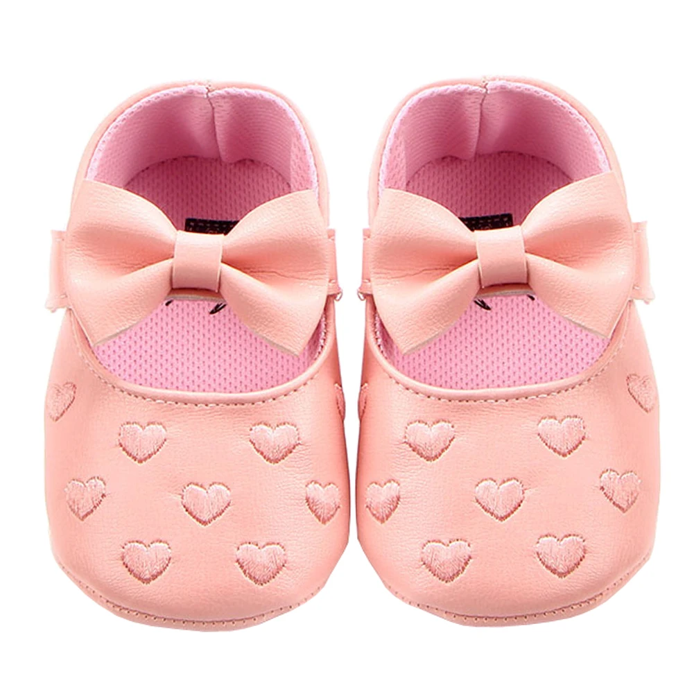 Newborn Baby Girl Christening Crib Shoes Soft Sole White Butterfly Flats Shoes