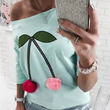 Camisetas Новое поступление хлопок сукно аппликации Blusa Топы корректирующие Новинка года женские Футболки Цветной вишня волосы мяч женщина футболка