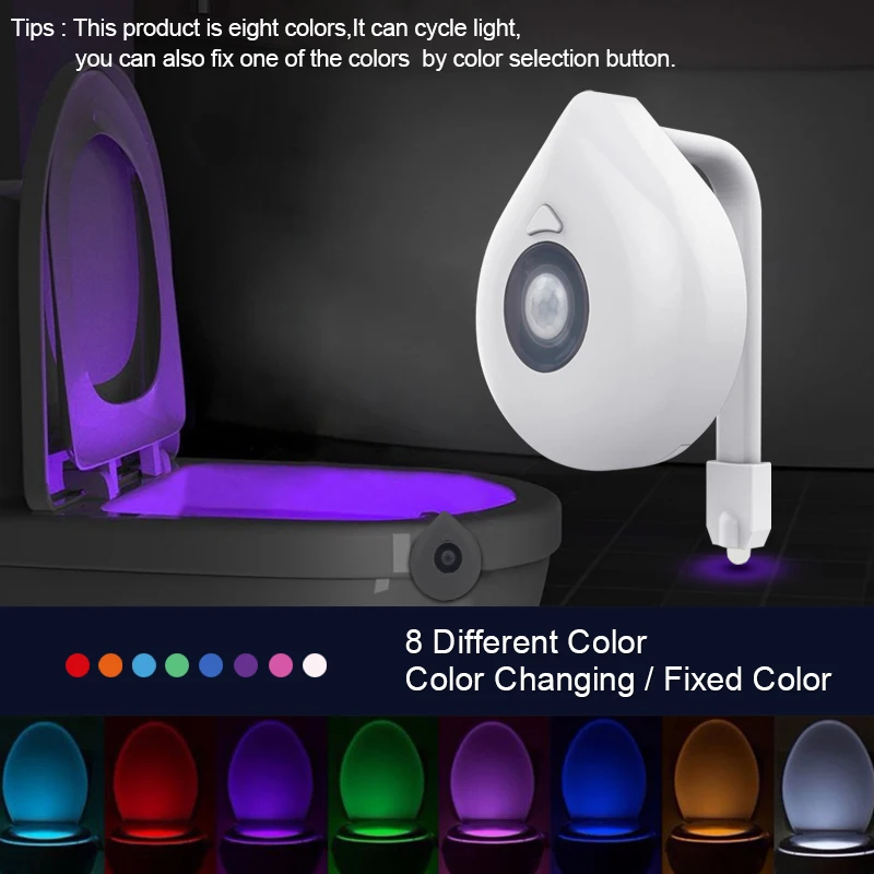  LED Toilet Light Motion Sensor Night Lamp AAA Battery Powered WC Light Real 8 Colors Changeable Bac - 32951402742