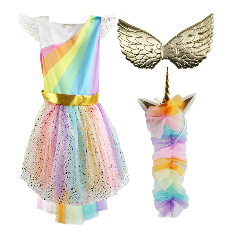 Unicorn Girls Dress Princess Christmas New Year 2019 Party Cosplay Costume Tutu Dress With Headband Xmas Dresses for Girls