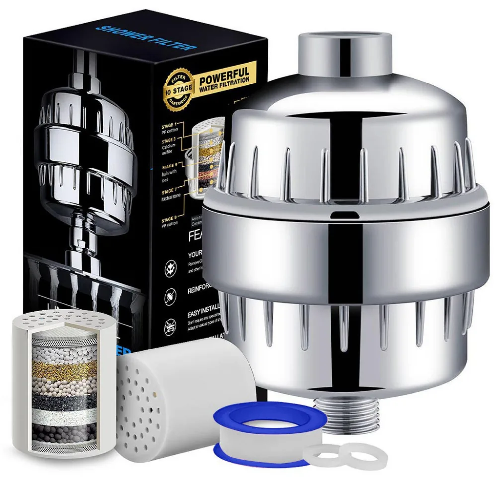 New Shower Head Filter Removes Chlorine with 2 Cartridges Bathroom Home