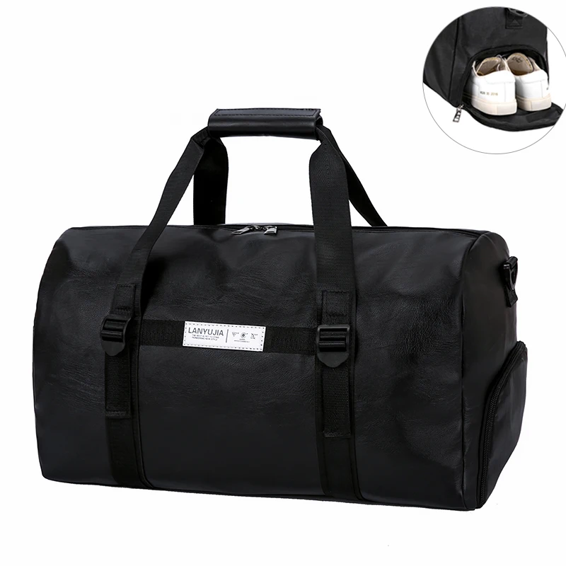 

2019 New Quality Travel Bag PU Leather Hand Luggage For Men And Women Fashion Duffle Bag With Shoe Compartment