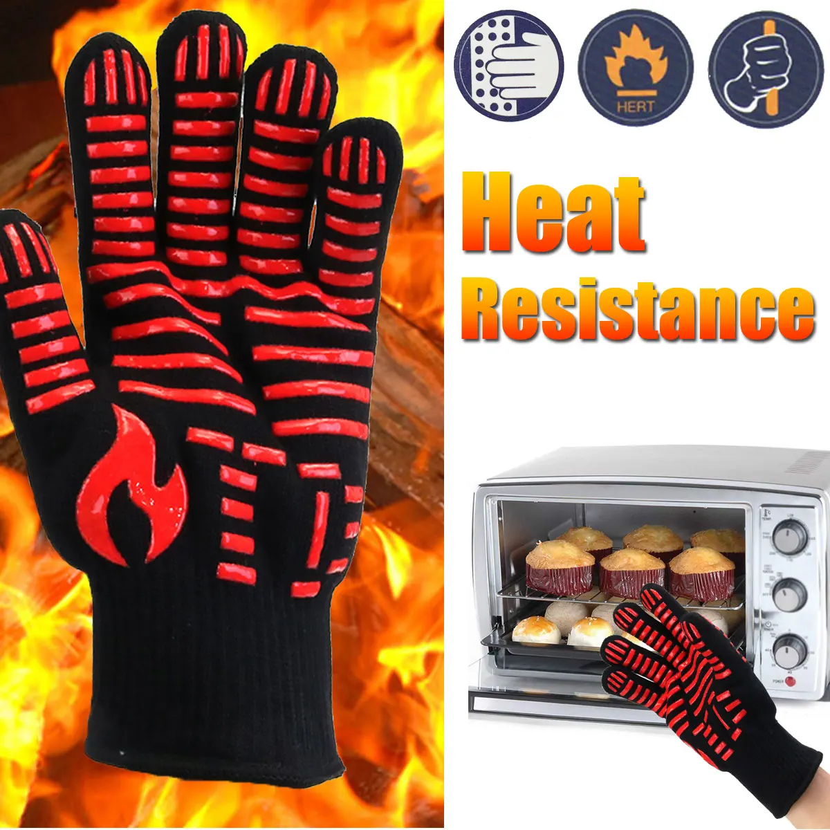 BBQ Heat Insulation Safety Gloves Heat Resistant Glove Aramid Oven