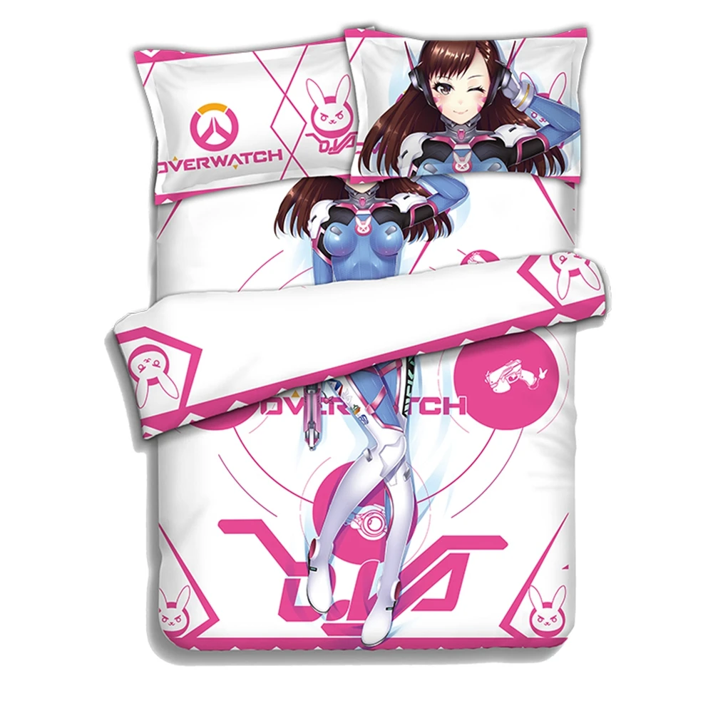 

Anime JK Game OW D.Va Hana Song dva Cosplay Comforter Set Bed Flat Sheet Quilt Cover Pillowcase Bedding Sets 4PCS