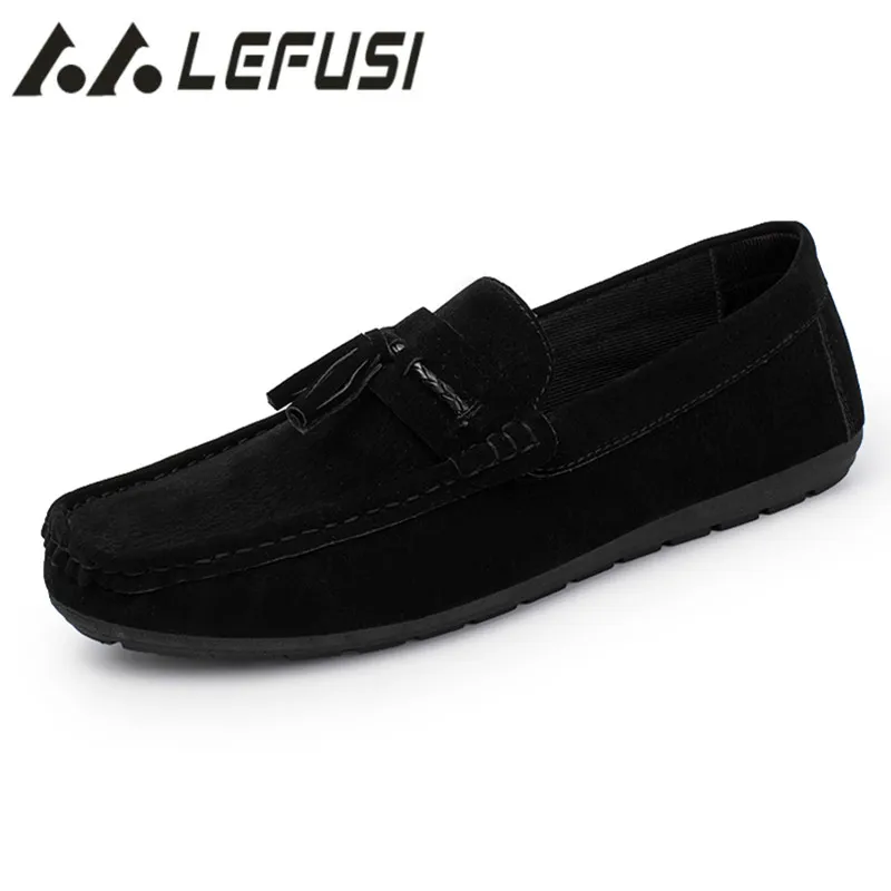 Men Leather Shoes Suede Loafers Shoes Breathable Soft Round Head Flat Slip-On Outdoor Moccasins Peas Casual Shoes Driving Shoes (11)