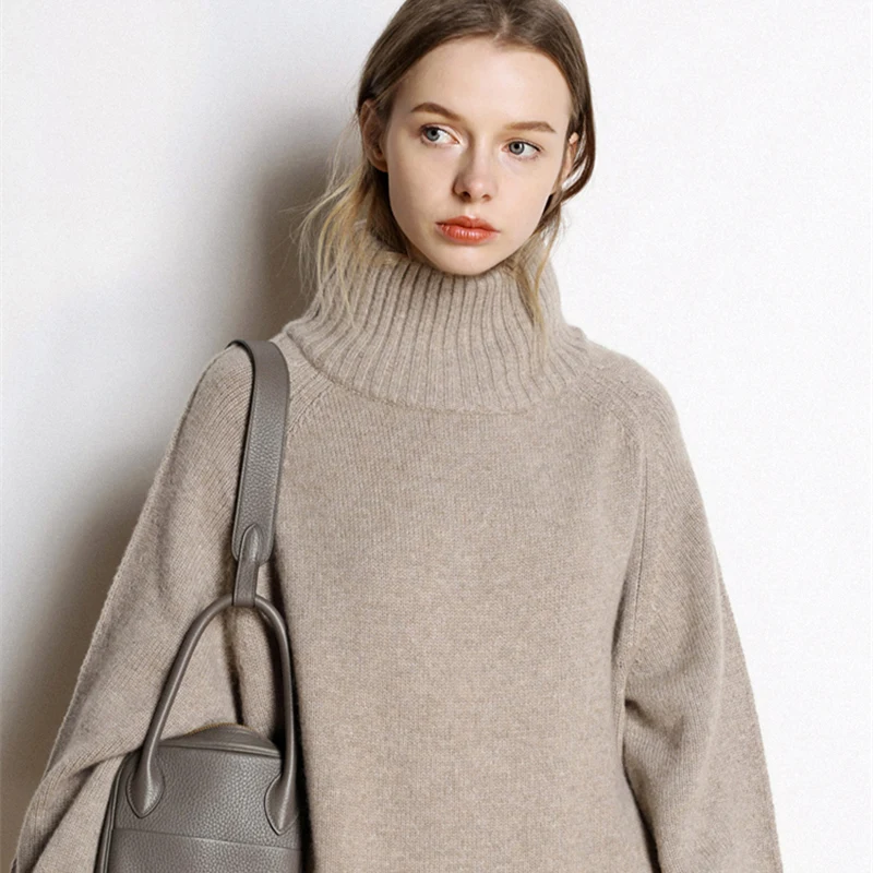 Кашемировый свитер женская новая high-neck кашемировый Женские однотонные Длинные