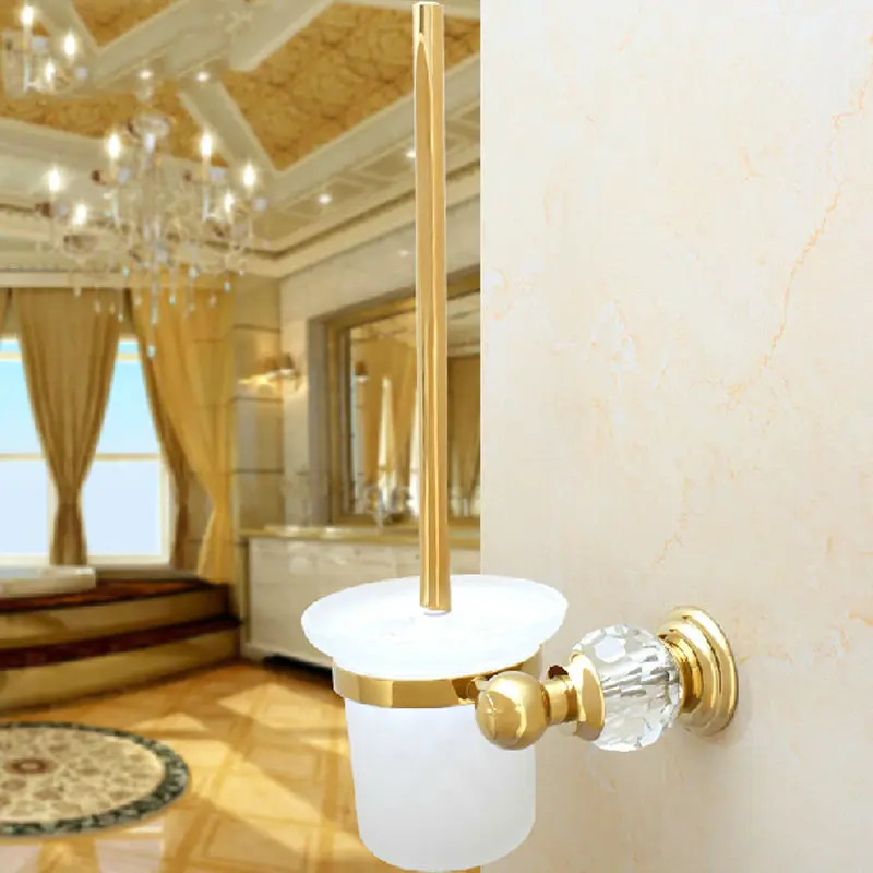 Bathroom Accessories Brass & Crystal Gold Titanium Toilet Brush Holder