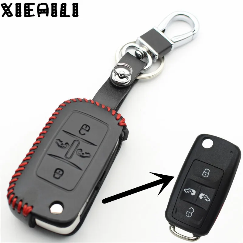

XIEAILI Genuine Leather Car Styling 4Button Flip Key Case Cover For Vw Sharan/Multivan M158